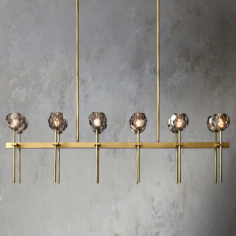 Boule De Crystal Ball Glass Linear Chandelier 60" Rod Contemporary Lighting Fixture