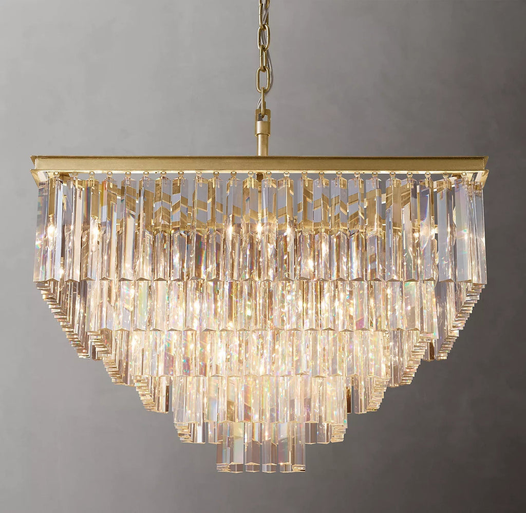 1920s Odeon Multi-Tier Luxury Crystal Square Chandelier Lighting 34"