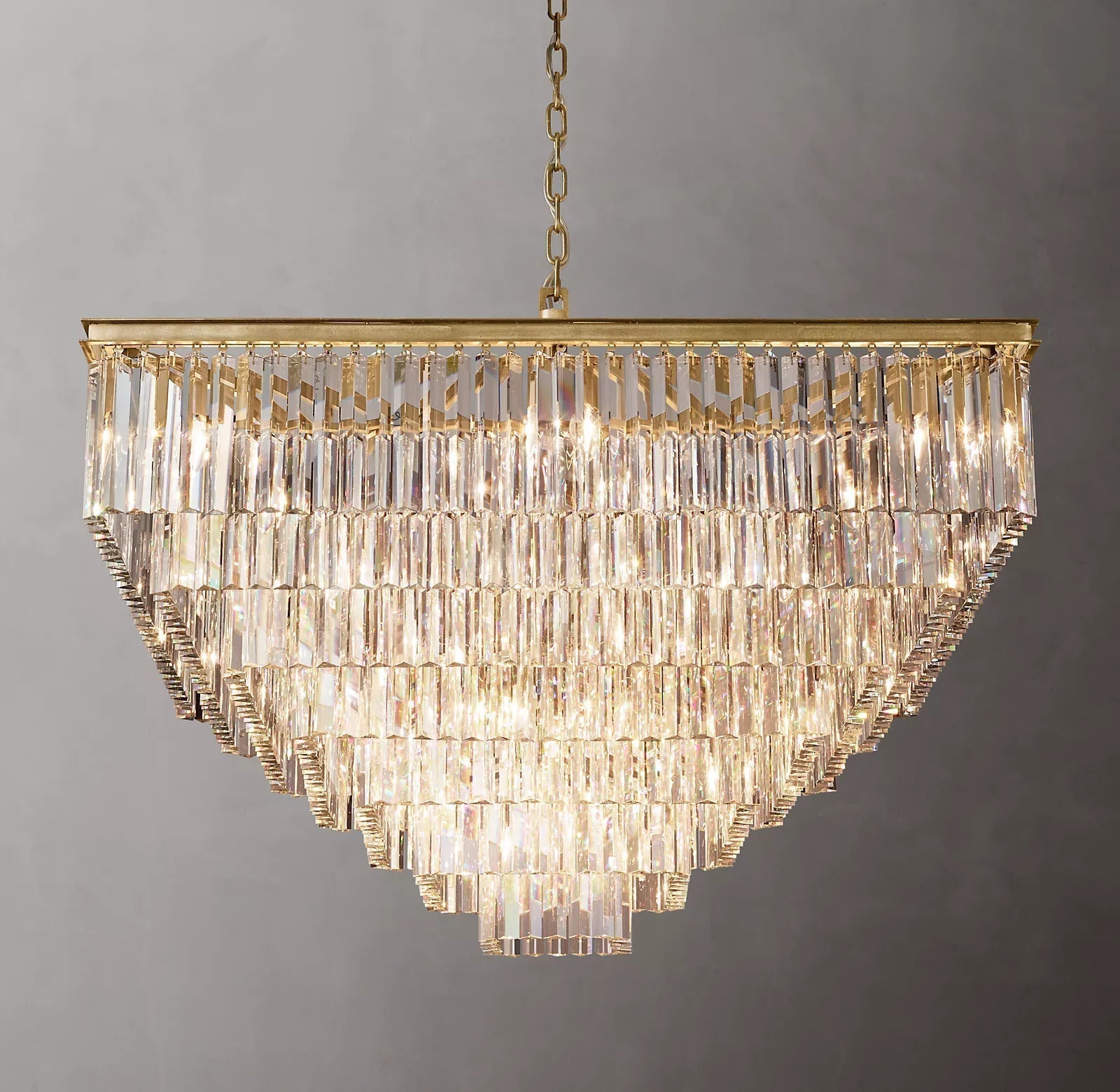 1920s Odeon Modern Multi-Tier Crystal Square Chandelier Lighting 47"