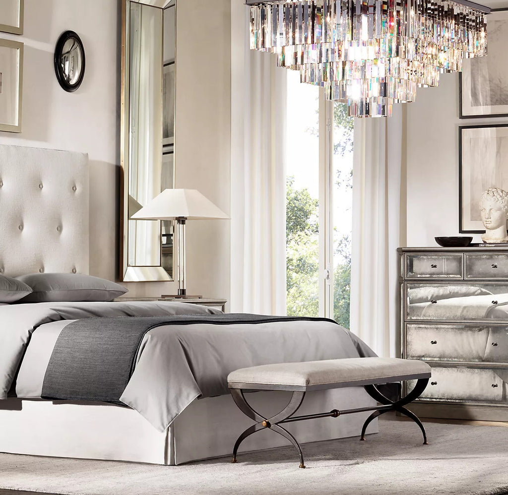 1920s Odeon Modern Multi-Tier Crystal Square Chandelier Lighting 47"