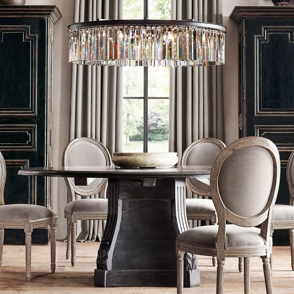 1920s Odeon Elegant Crystal Round Chandelier Lighting Black 32"/43" for Living Room