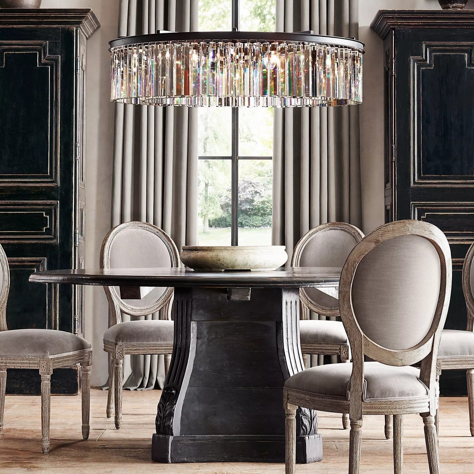 1920s Odeon Elegant Crystal Round Chandelier Lighting Black 32"/43" for Living Room