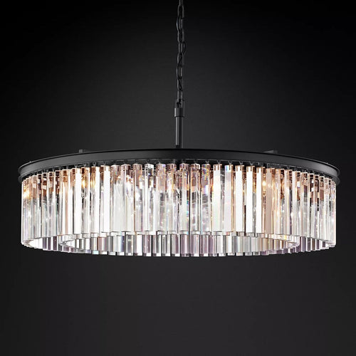 1920s Odeon Elegant Crystal Round Chandelier Lighting Black 32"/43" for Living Room