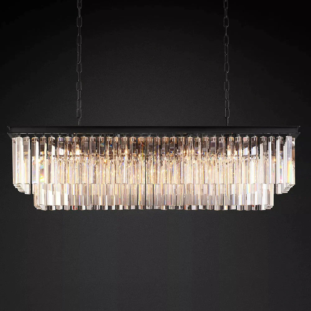 1920s Odeon Two-Tier Luxury Crystal Linear Chandelier Lighting for Dining Room