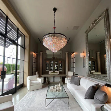 1920s Odeon Elegant Crystal Round Chandelier Lighting for Living Room