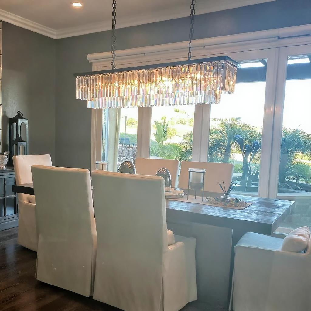 1920s Odeon Two-Tier Luxury Crystal Linear Chandelier Lighting for Dining Room