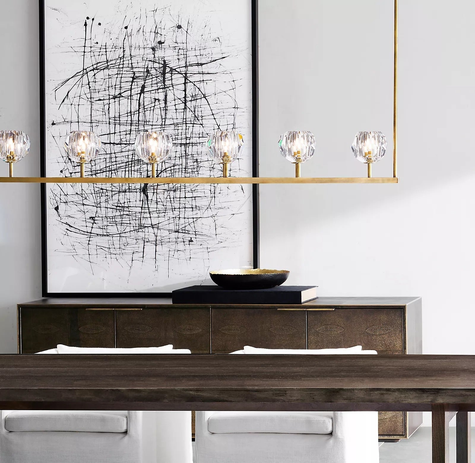 Boule De Cristal Clear Glass Minimalist Linear Chandelier 60" Dining Room Lighting