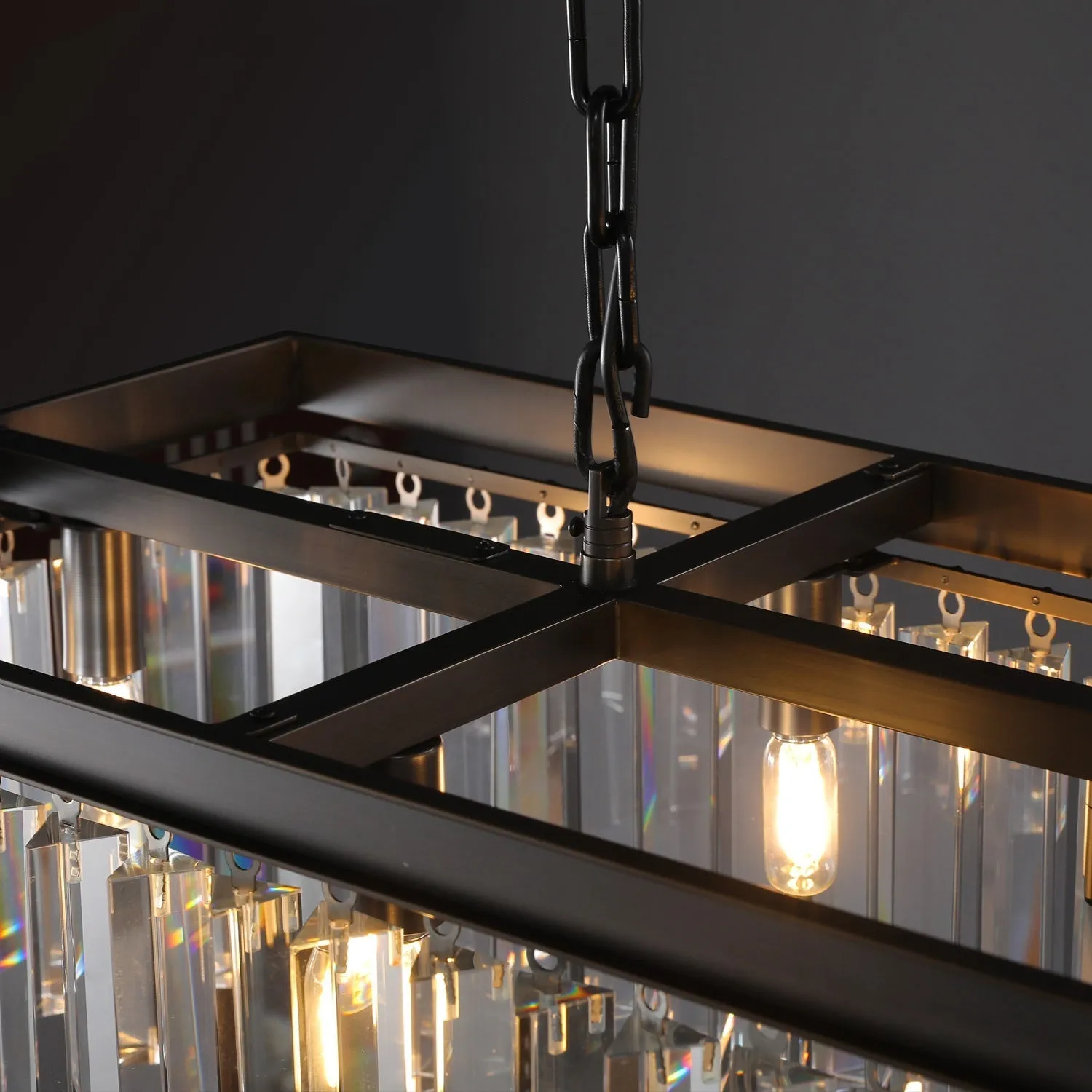 1920s Odeon Contemporary Crystal Island Linear Black Chandelier Lighting 39"/49"/59"