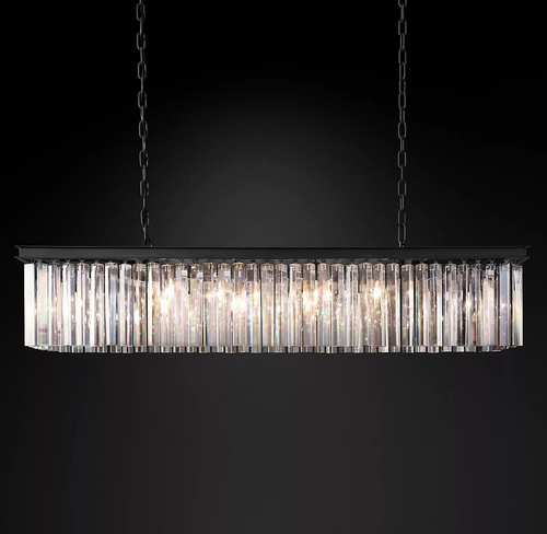 1920s Odeon Contemporary Crystal Island Linear Black Chandelier Lighting 39"/49"/59"