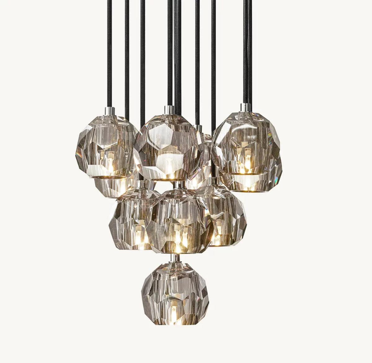Modern Boule De Cristal Smoke Glass Ball Round Cluster Chandelier 14" Elegant Light