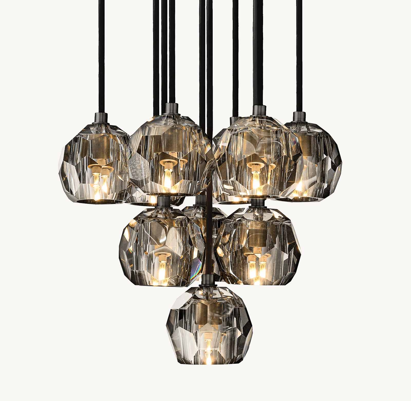 Modern Boule De Cristal Smoke Glass Ball Round Cluster Chandelier 14" Elegant Light