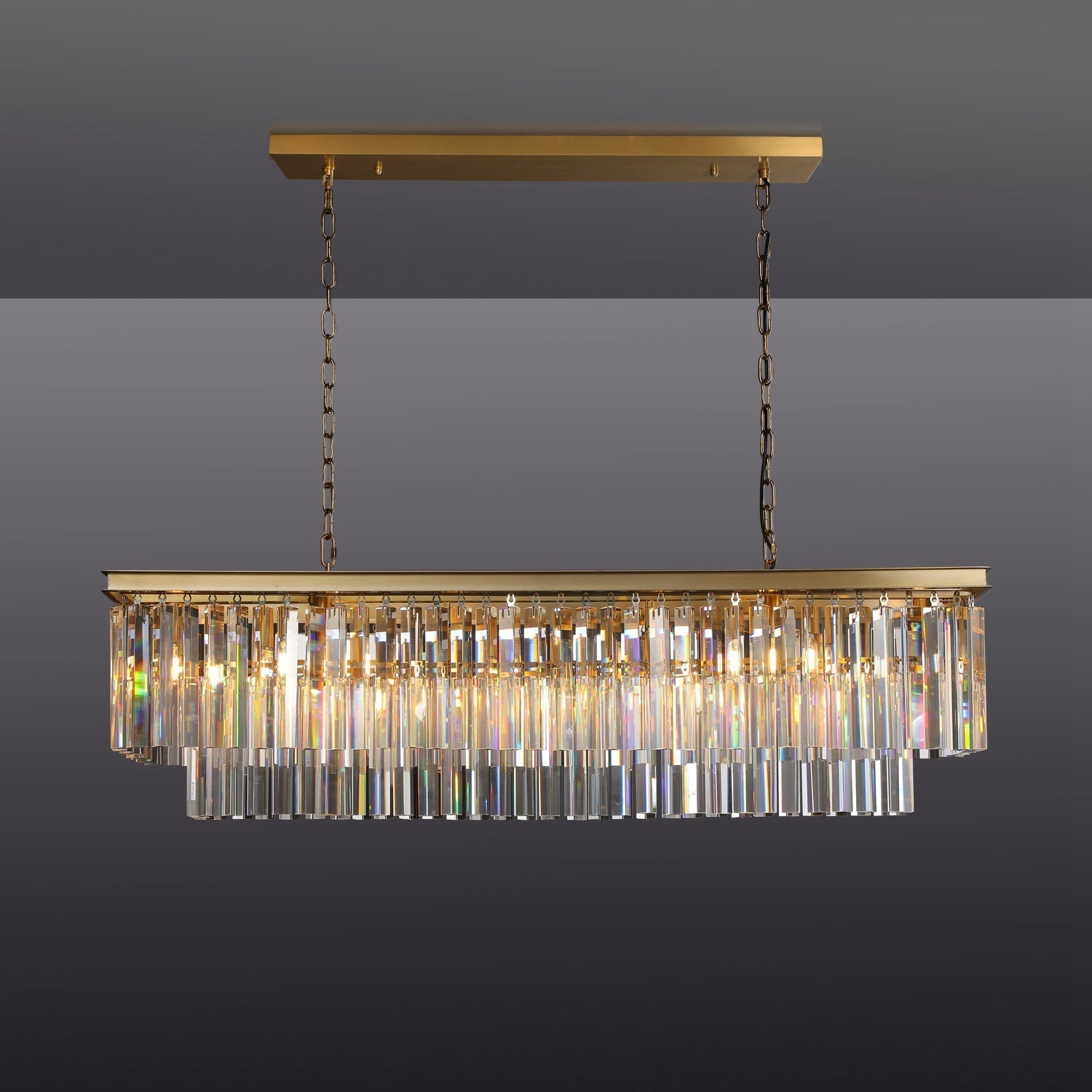 1920s Odeon Two-Tier Luxury Crystal Linear Chandelier Lighting for Dining Room