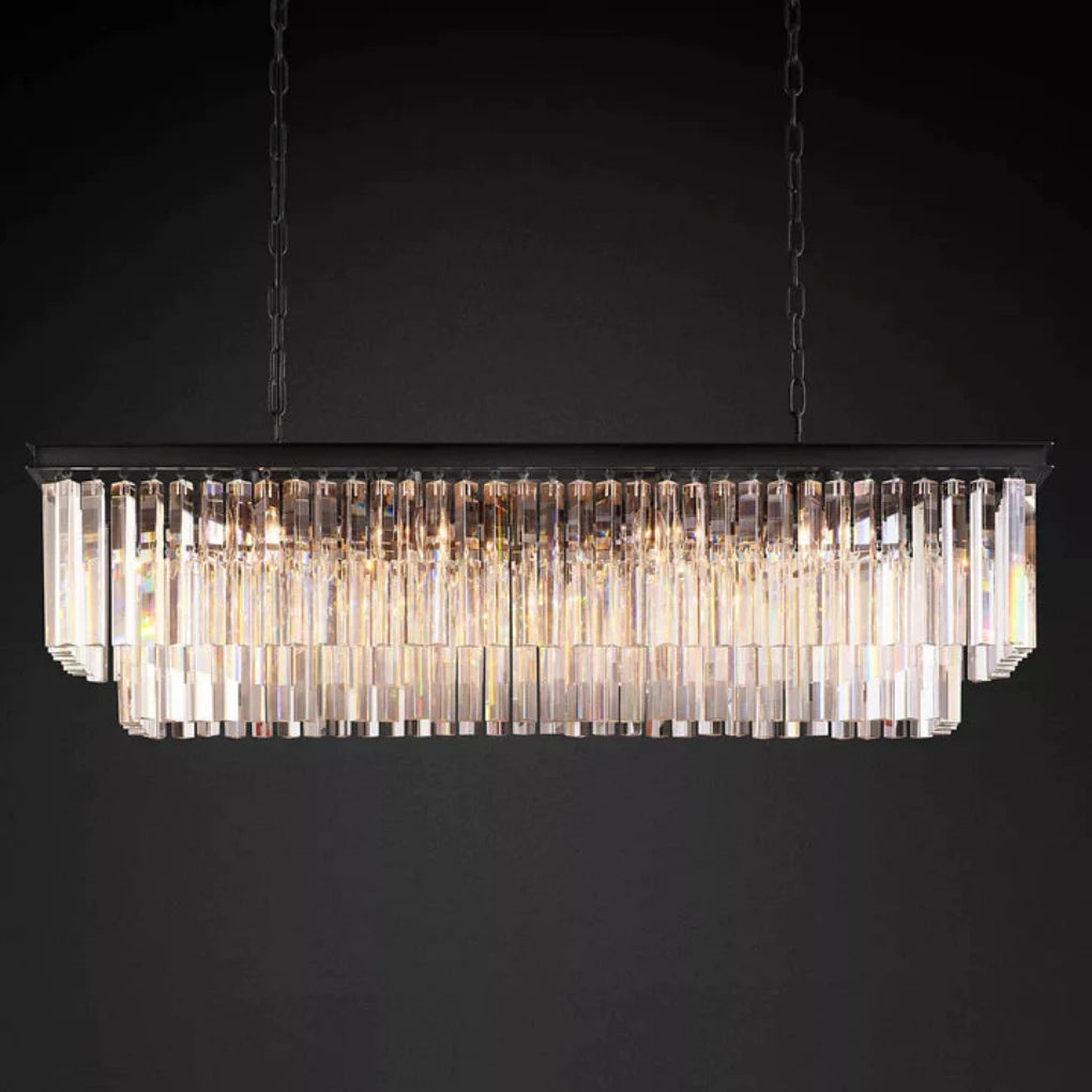 1920s Odeon Two-Tier Luxury Crystal Linear Chandelier Lighting for Dining Room