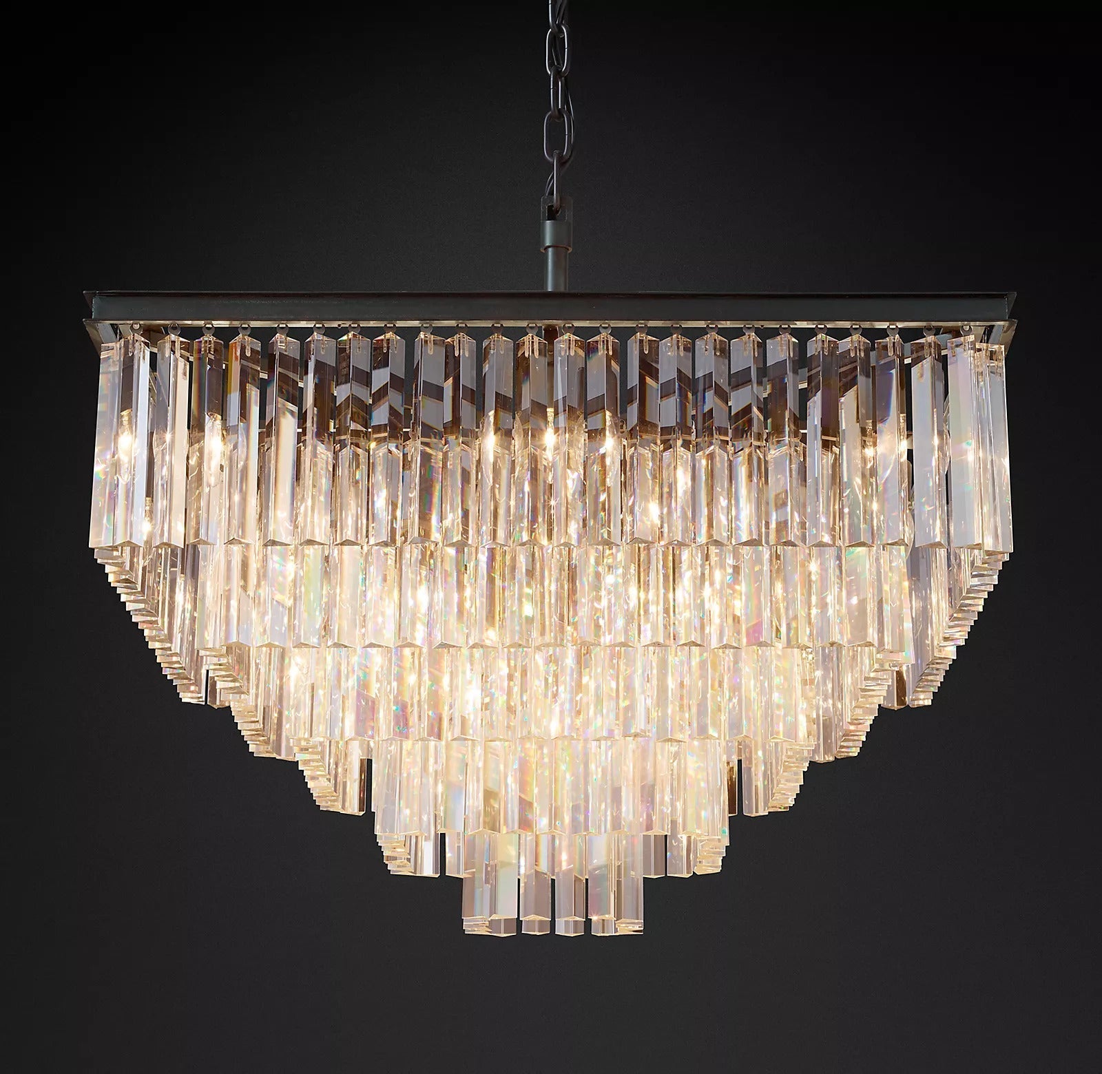 1920s Odeon Multi-Tier Luxury Crystal Square Chandelier Lighting 34"