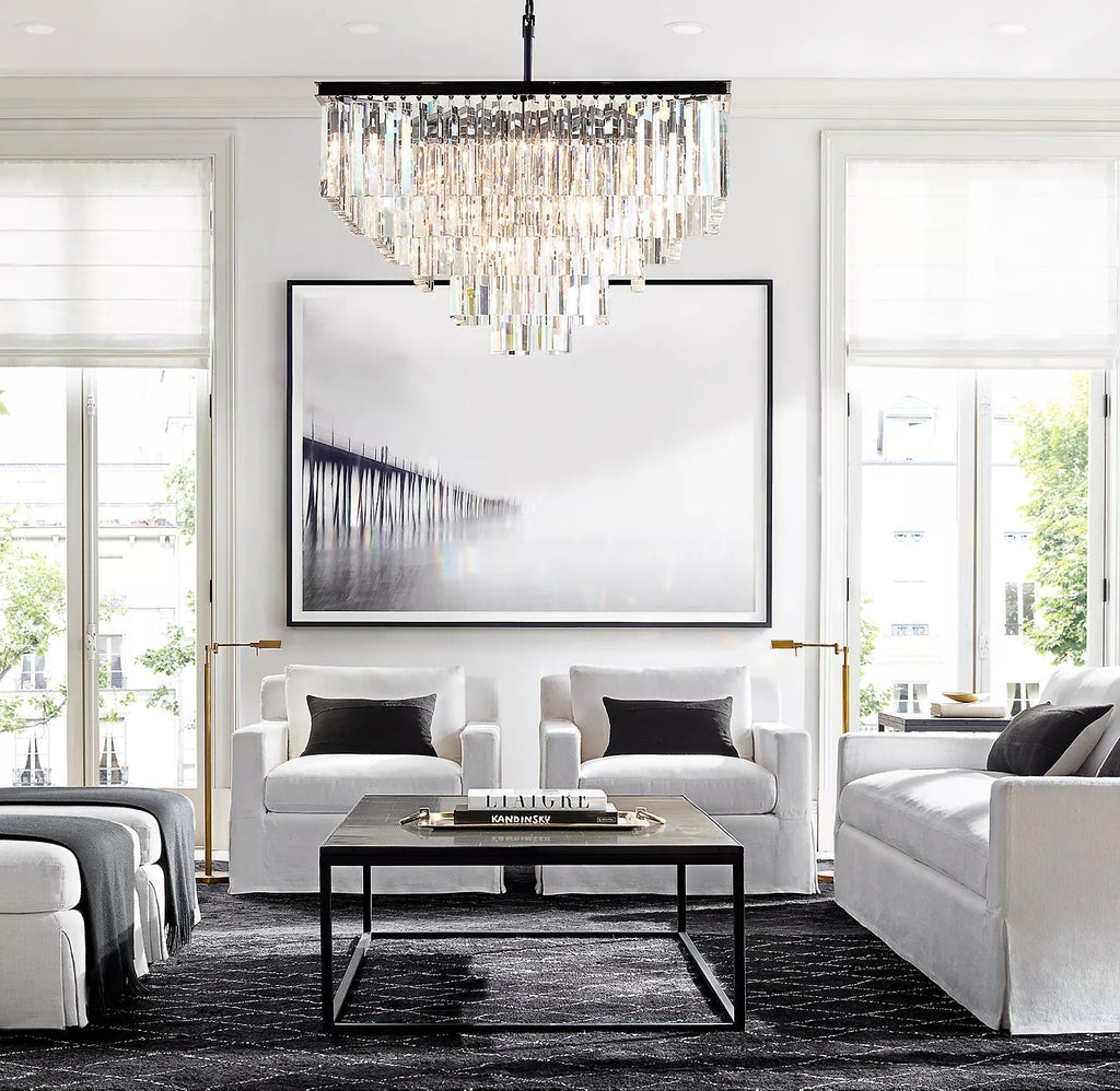 1920s Odeon Multi-Tier Luxury Crystal Square Chandelier Lighting 34"