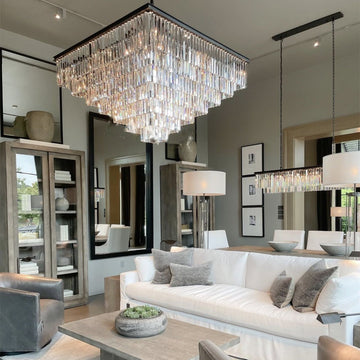 1920s Odeon Modern Multi-Tier Crystal Square Chandelier Lighting 47