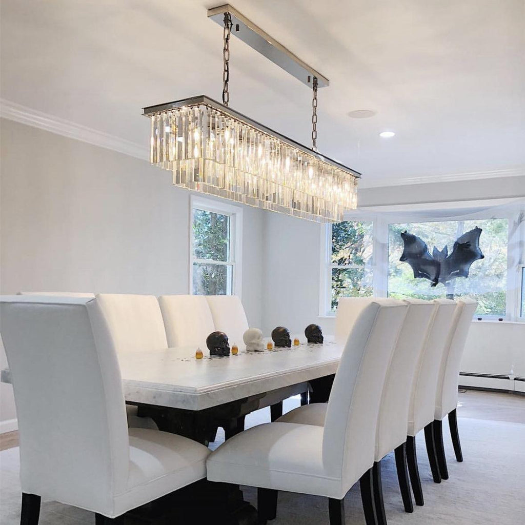 1920s Odeon Polished Nickel Crystal Island Linear Chandelier Modern Lighting 49" 59"