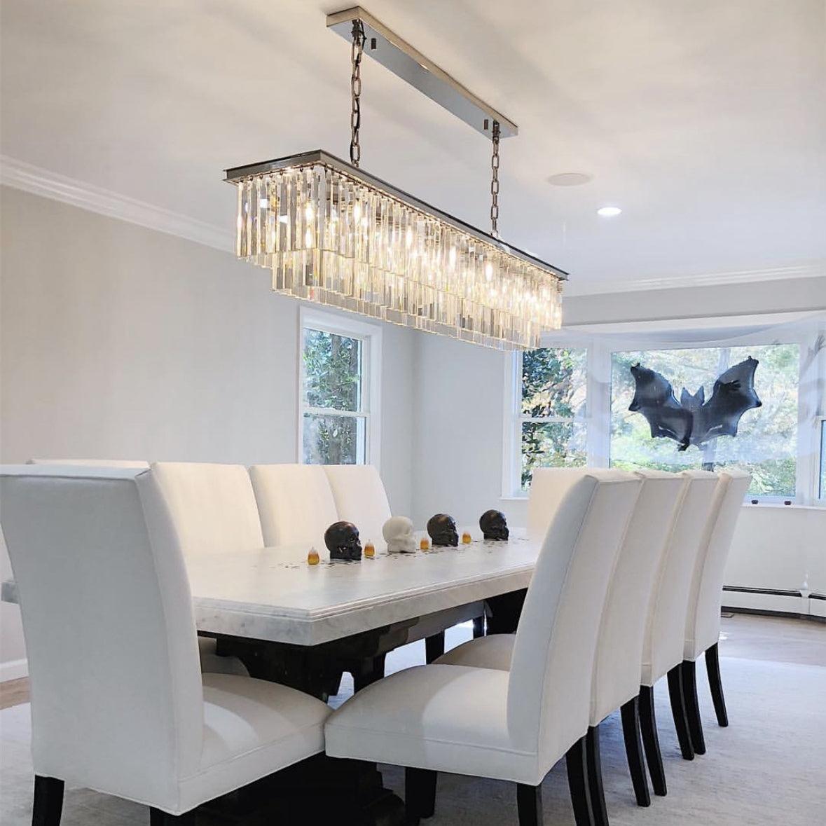 1920s Odeon Polished Nickel Crystal Island Linear Chandelier Modern Lighting 49" 59"