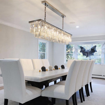 1920s Odeon Polished Nickel Crystal Island Linear Chandelier Modern Lighting 49