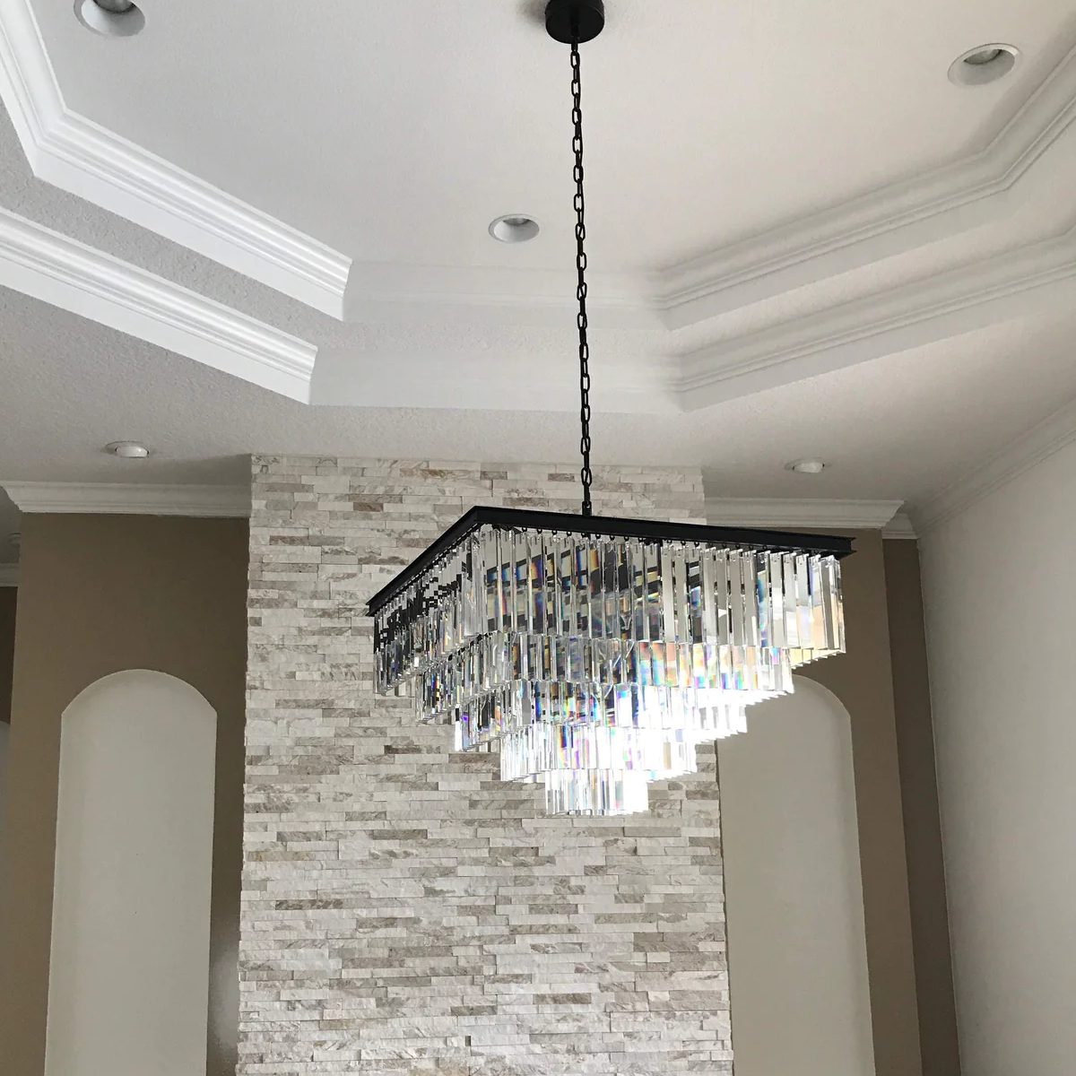 1920s Odeon Modern Multi-Tier Crystal Square Chandelier Lighting 47"