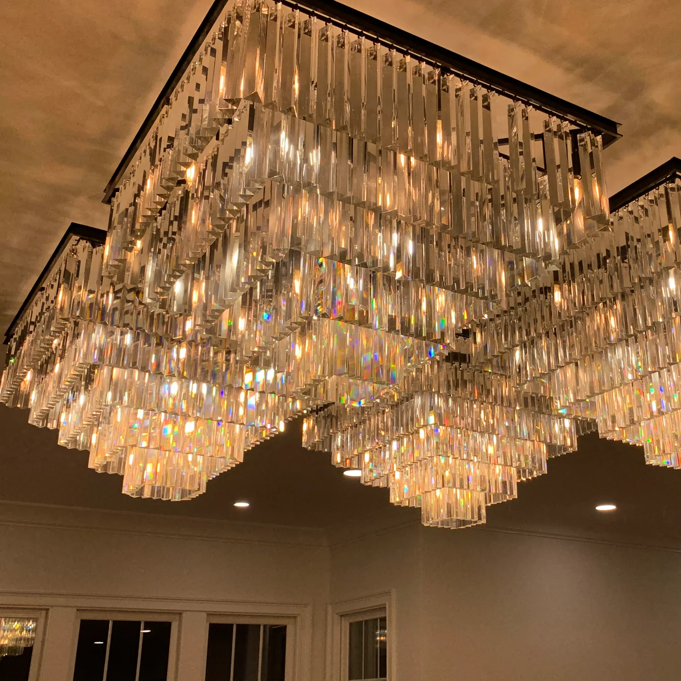 1920s Odeon Modern Multi-Tier Crystal Square Chandelier Lighting 47"