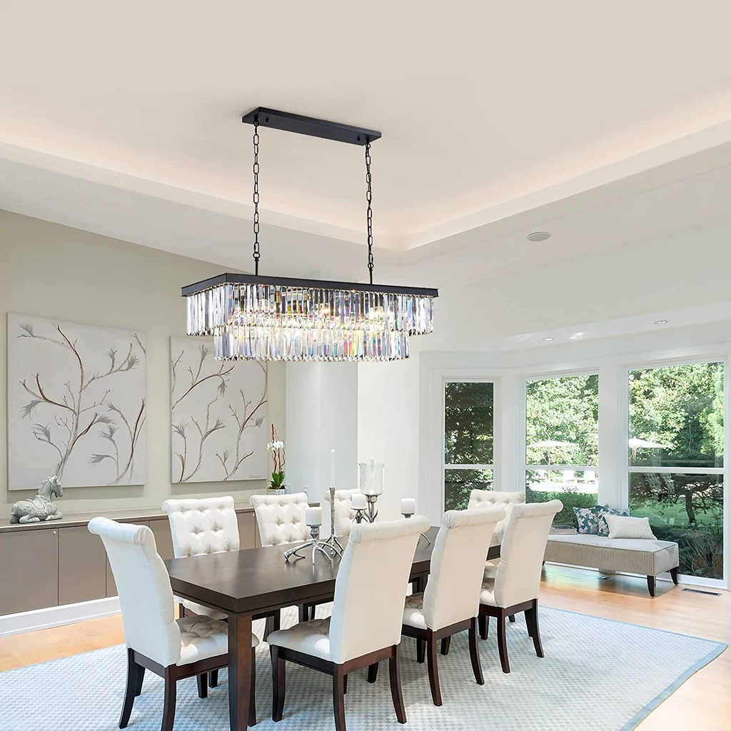 1920s Odeon Two-Tier Luxury Crystal Linear Chandelier Lighting for Dining Room