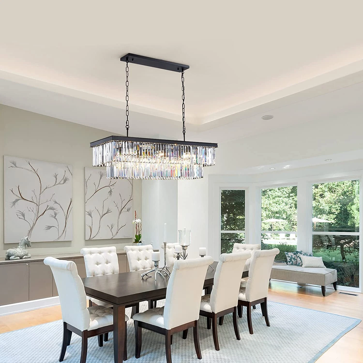 1920s Odeon Two-Tier Luxury Crystal Linear Chandelier Lighting for Dining Room
