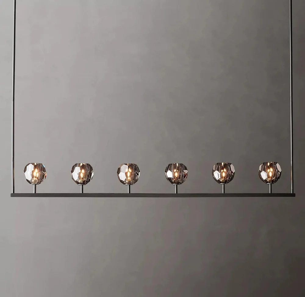 Boule De Cristal Smoke Glass Minimalist Linear Chandelier Contemporary Lighting 60"