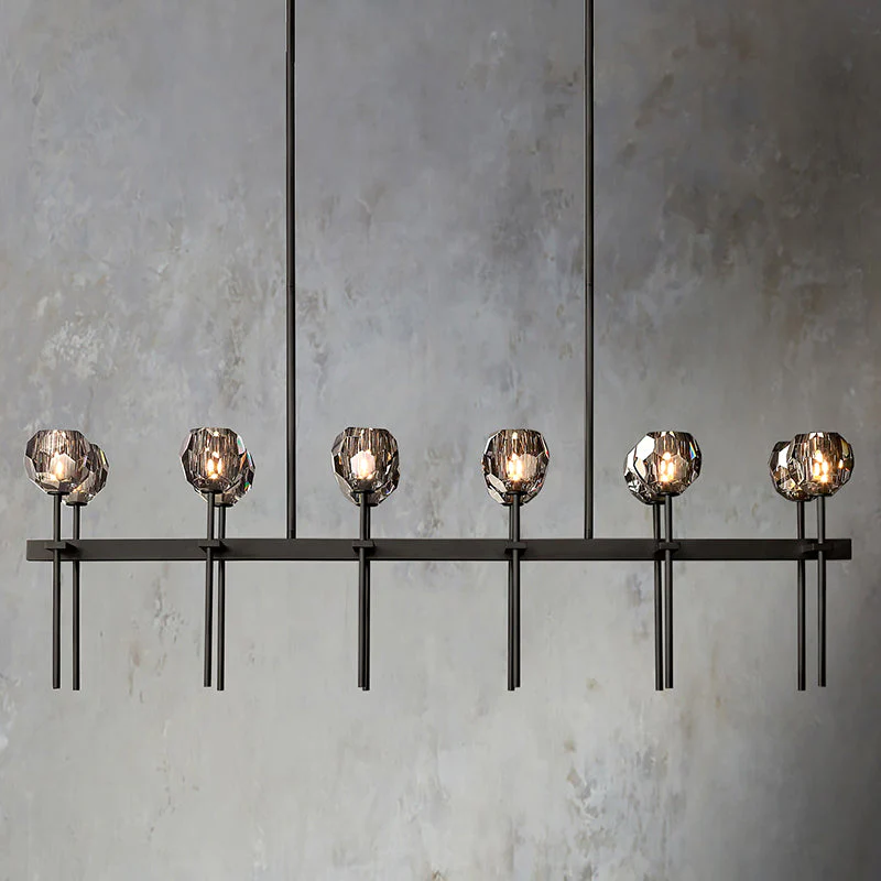 Boule De Crystal Ball Glass Linear Chandelier 60" Rod Contemporary Lighting Fixture