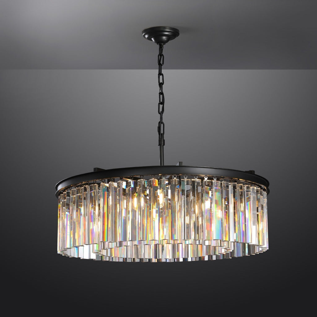 1920s Odeon Elegant Crystal Round Chandelier Lighting Black 32"/43" for Living Room