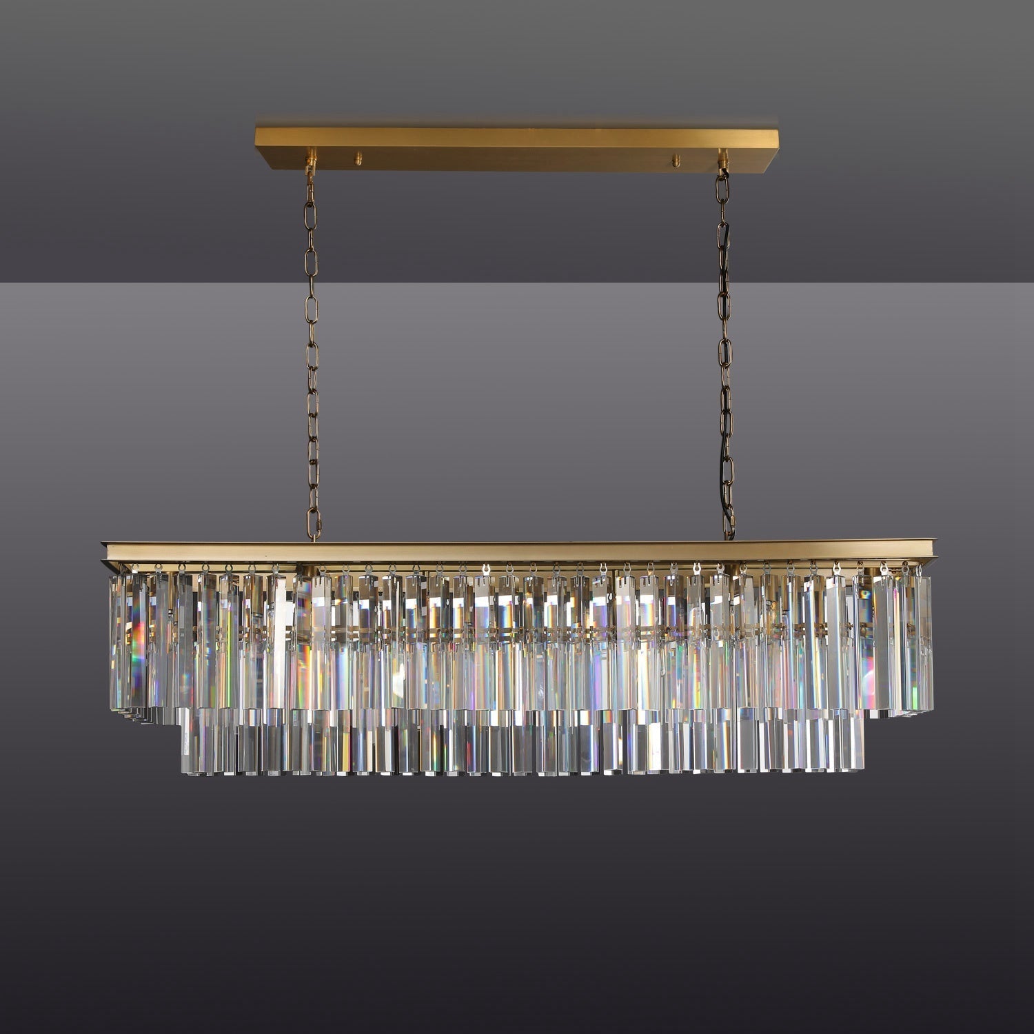 1920s Odeon Two-Tier Luxury Crystal Linear Chandelier Lighting for Dining Room