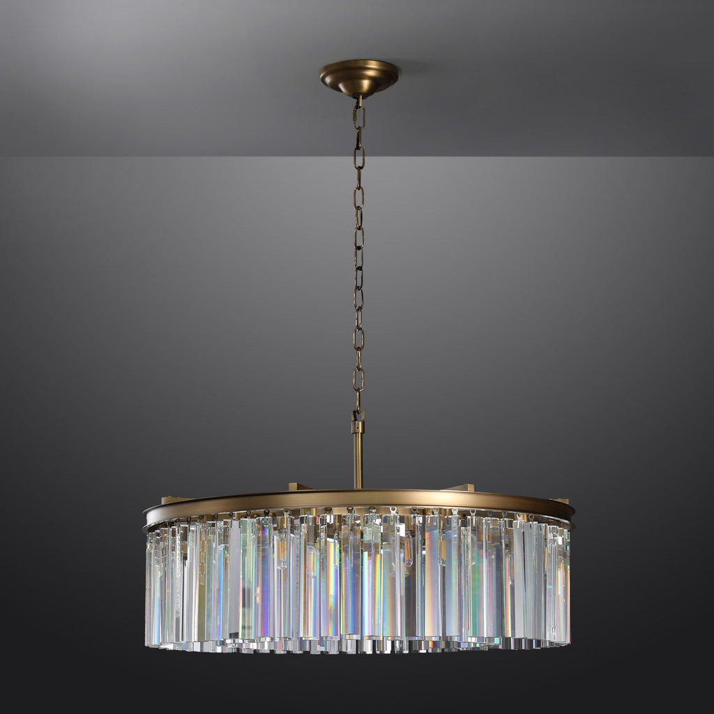 1920s Odeon Elegant Crystal Round Brass Chandelier Lighting 32"/43"