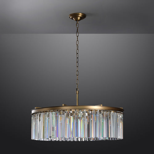 1920s Odeon Elegant Crystal Round Brass Chandelier Lighting 32"/43"