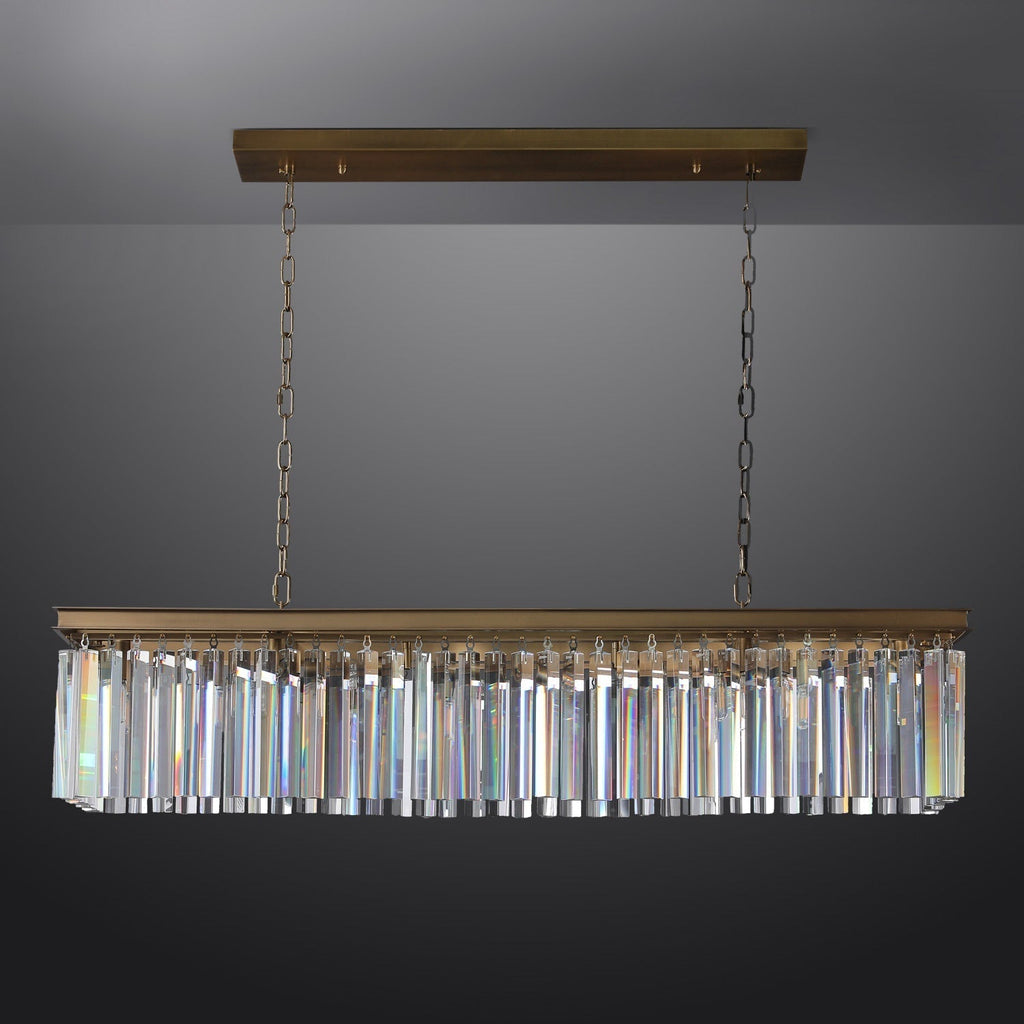 Elegant 1920s Odeon Crystal Island Linear Brass Chandelier 49"/59"