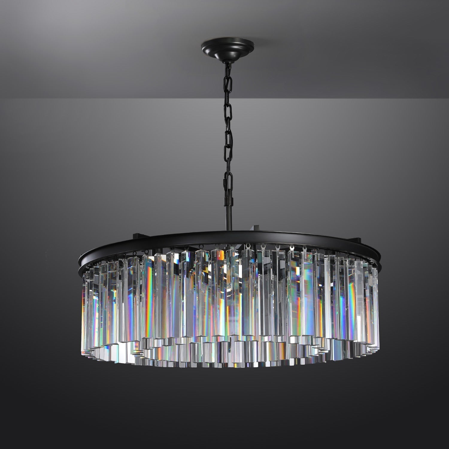 1920s Odeon Elegant Crystal Round Chandelier Lighting Black 32"/43" for Living Room