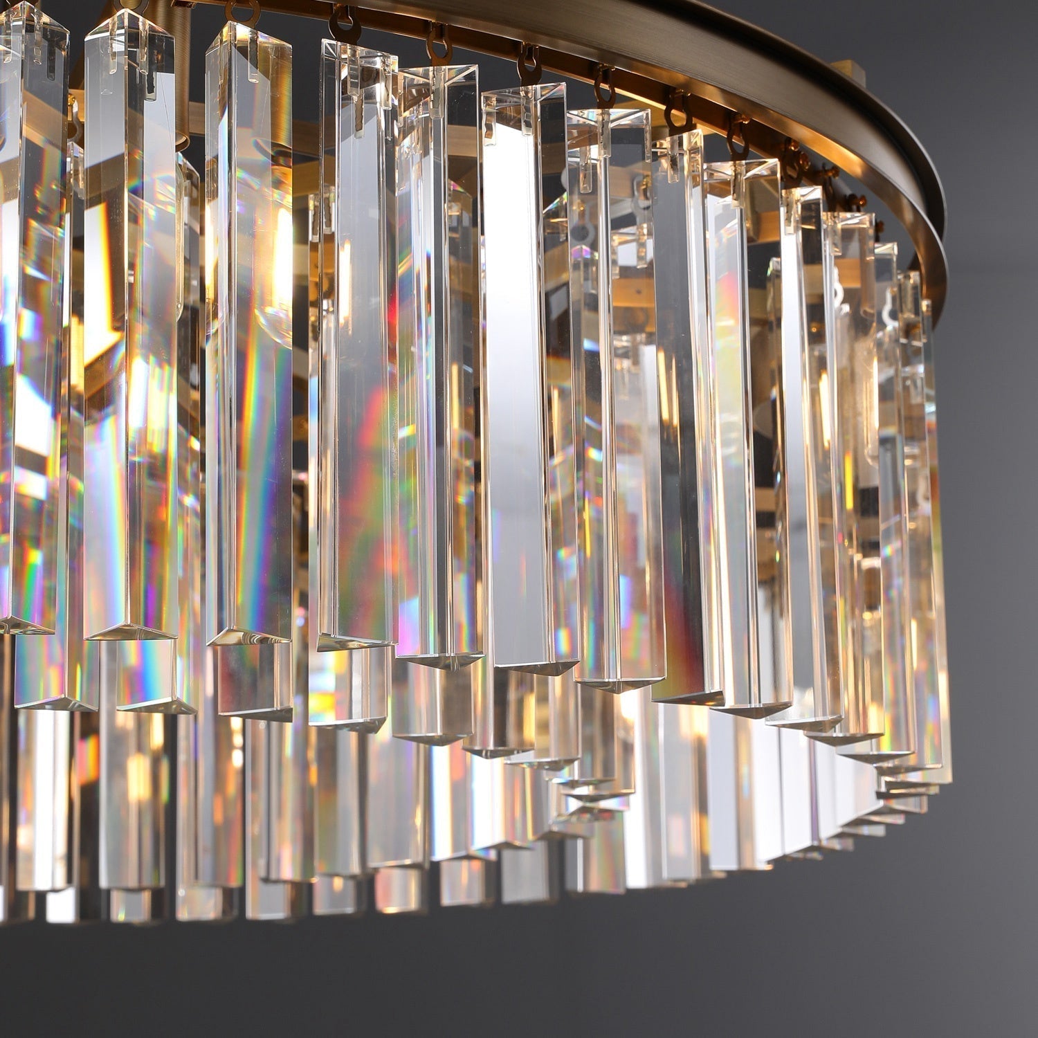 1920s Odeon Elegant Crystal Round Brass Chandelier Lighting 32"/43"