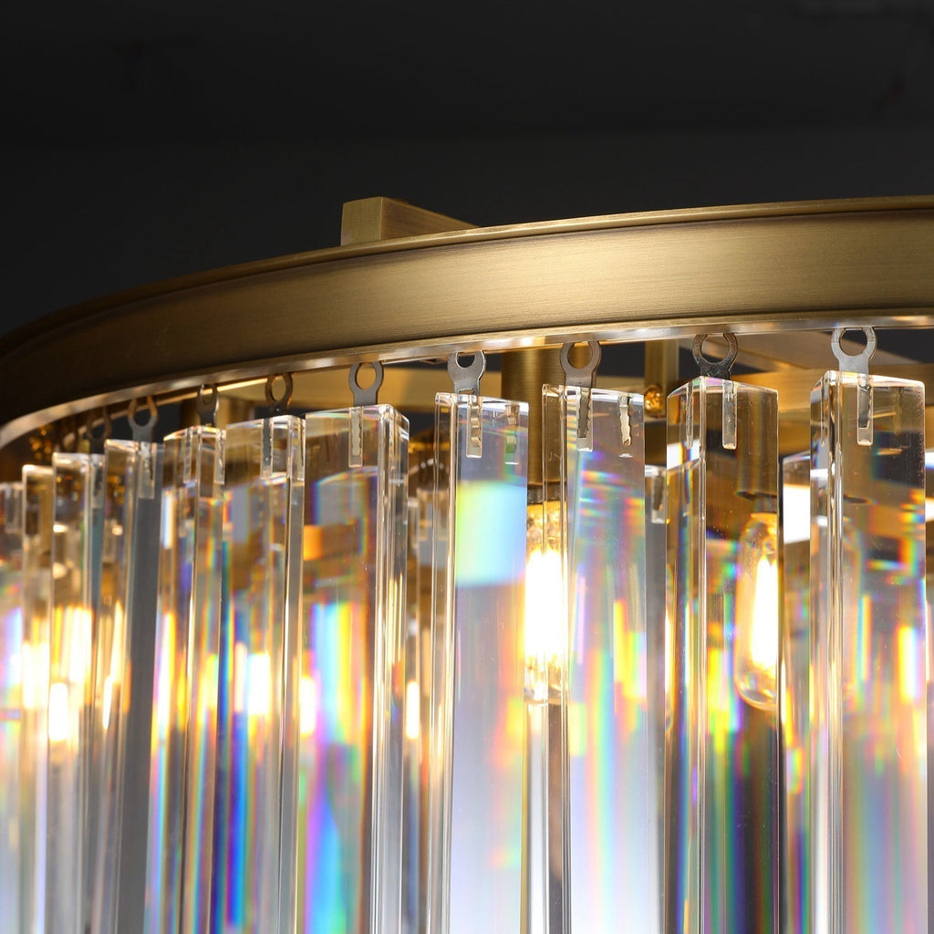 1920s Odeon Elegant Crystal Round Brass Chandelier Lighting 32"/43"