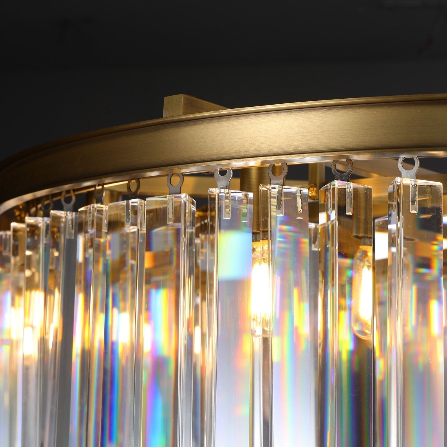 1920s Odeon Elegant Crystal Round Brass Chandelier Lighting 32"/43"