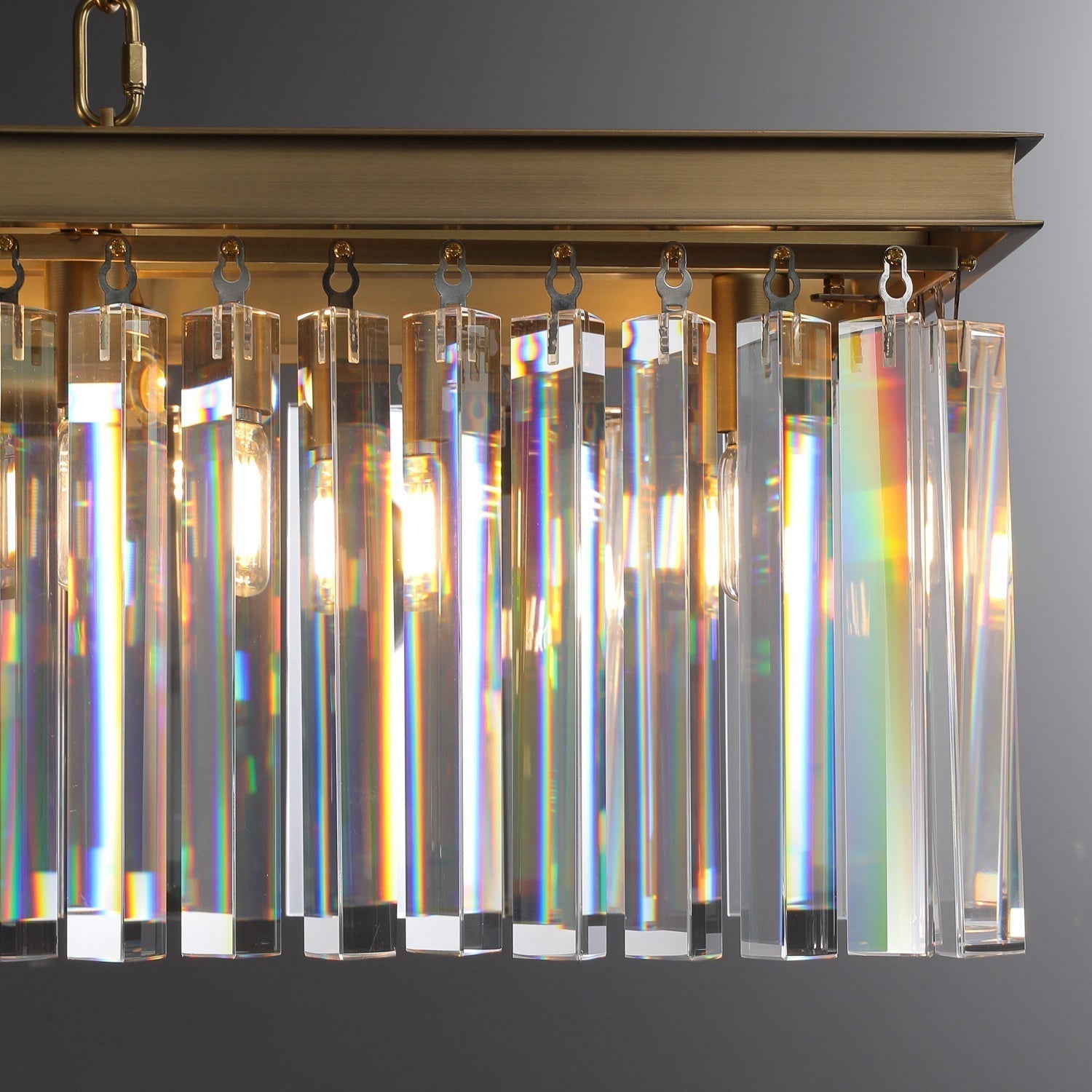 Elegant 1920s Odeon Crystal Island Linear Brass Chandelier 49"/59"