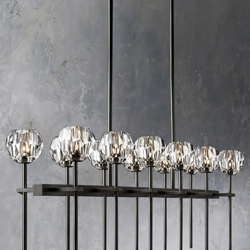Boule De Crystal Ball Glass Linear Chandelier 60" Rod Contemporary Lighting Fixture