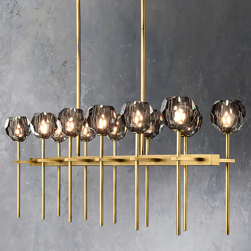 Boule De Crystal Ball Glass Linear Chandelier 60" Rod Contemporary Lighting Fixture
