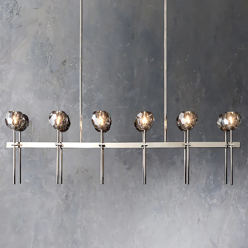 Boule De Crystal Ball Glass Linear Chandelier 60" Rod Contemporary Lighting Fixture