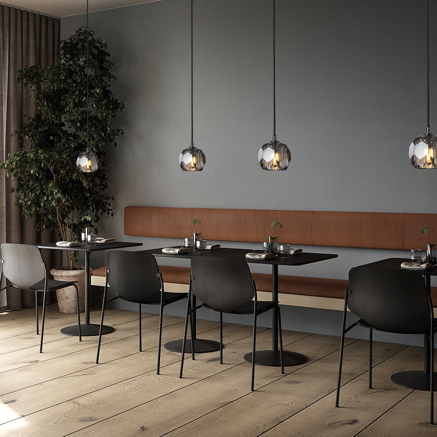 Boule De Clear/Smoke Glass Cord Pendant Light Modern Decorative Fixture