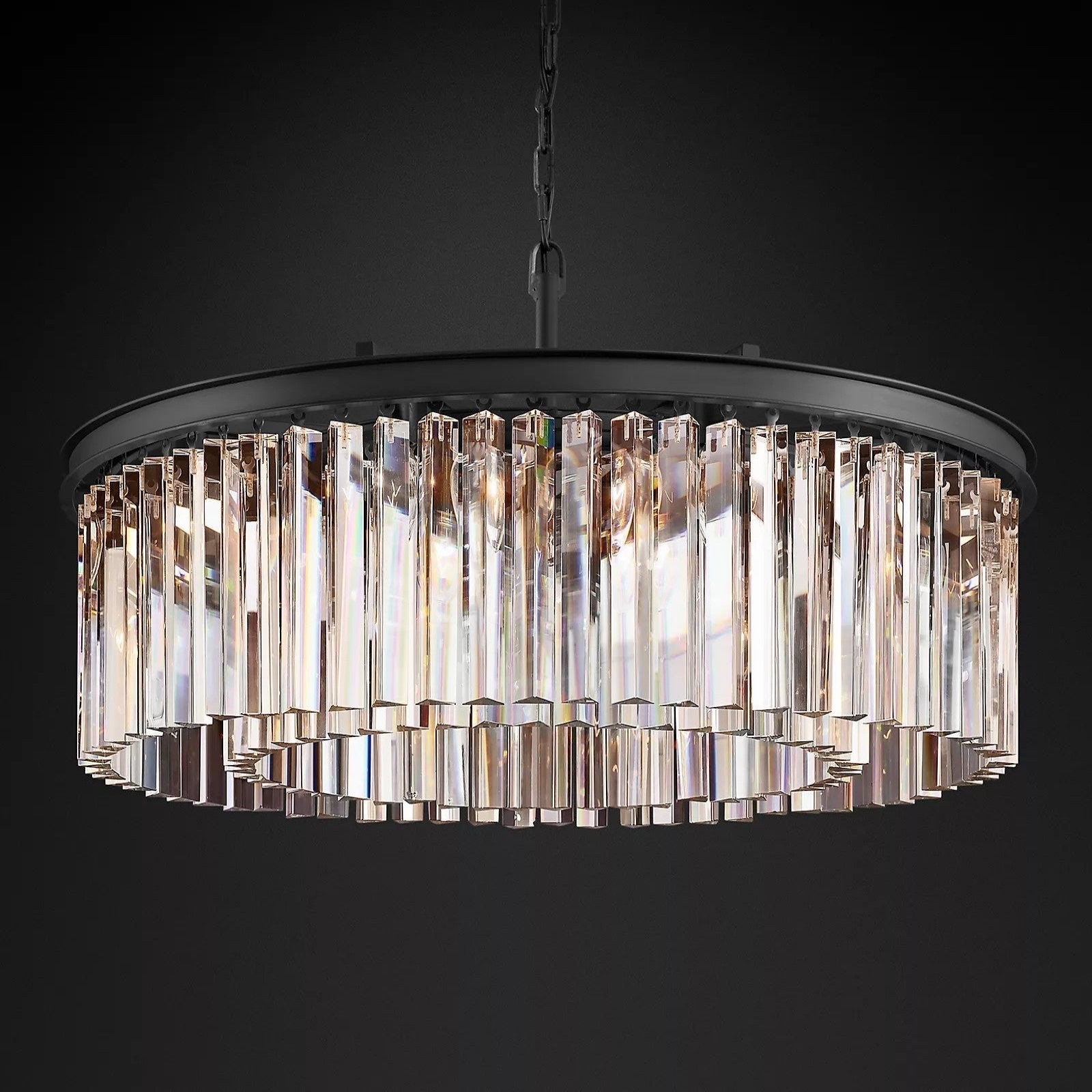 1920s Odeon Elegant Crystal Round Chandelier Lighting Black 32"/43" for Living Room