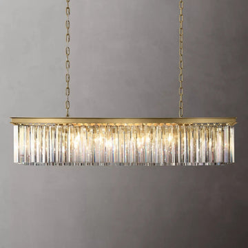 Elegant 1920s Odeon Crystal Island Linear Brass Chandelier 49