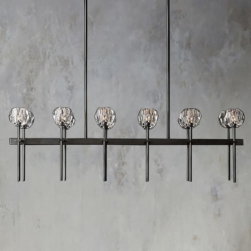 Boule De Crystal Ball Glass Linear Chandelier 60" Rod Contemporary Lighting Fixture