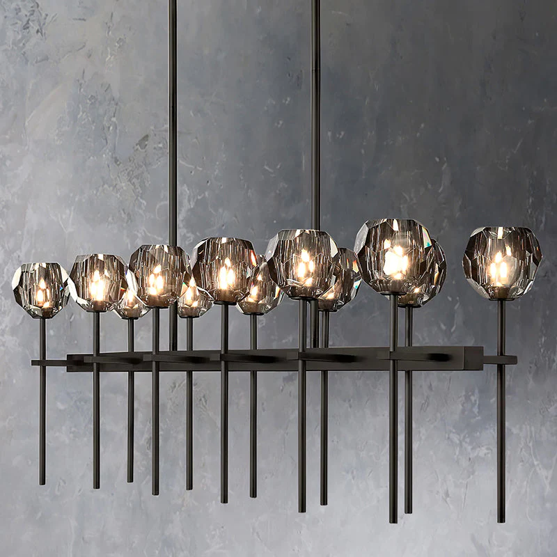 Boule De Crystal Ball Glass Linear Chandelier 60" Rod Contemporary Lighting Fixture