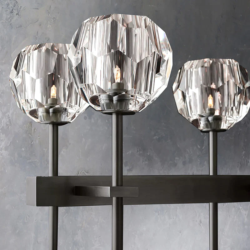 Boule De Crystal Ball Glass Linear Chandelier 60" Rod Contemporary Lighting Fixture