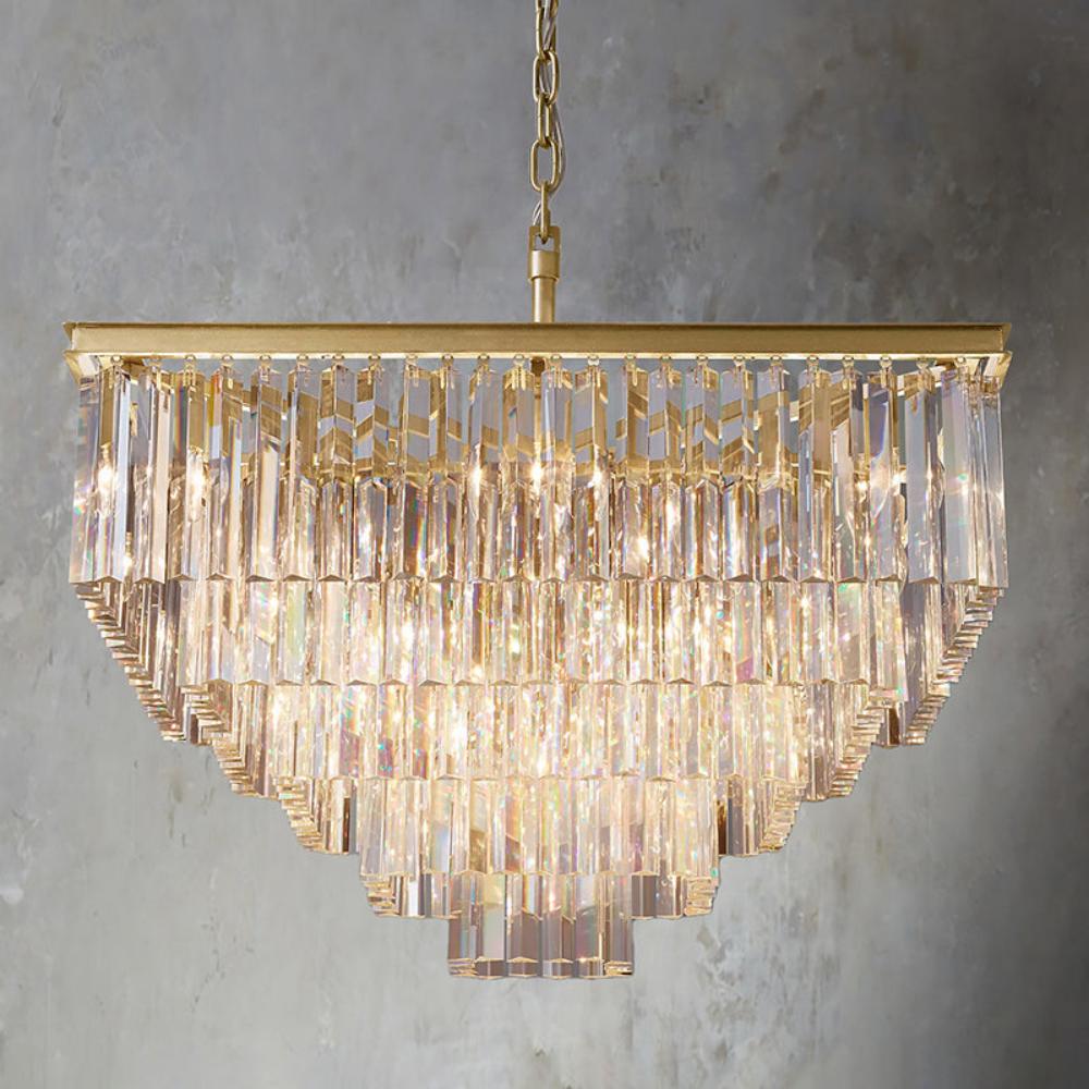 1920s Odeon Multi-Tier Luxury Crystal Square Chandelier Lighting 34"