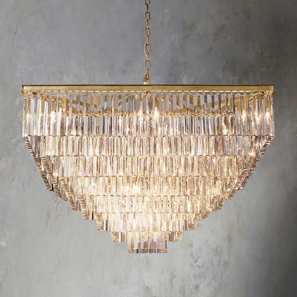 1920s Odeon Modern Multi-Tier Crystal Square Chandelier Lighting 47"